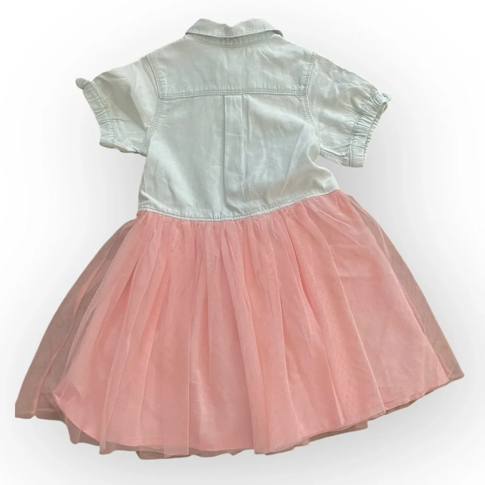 Oshkosh B’Gosh girls chambray button down tulle skirt short sleeve dress 5T pink